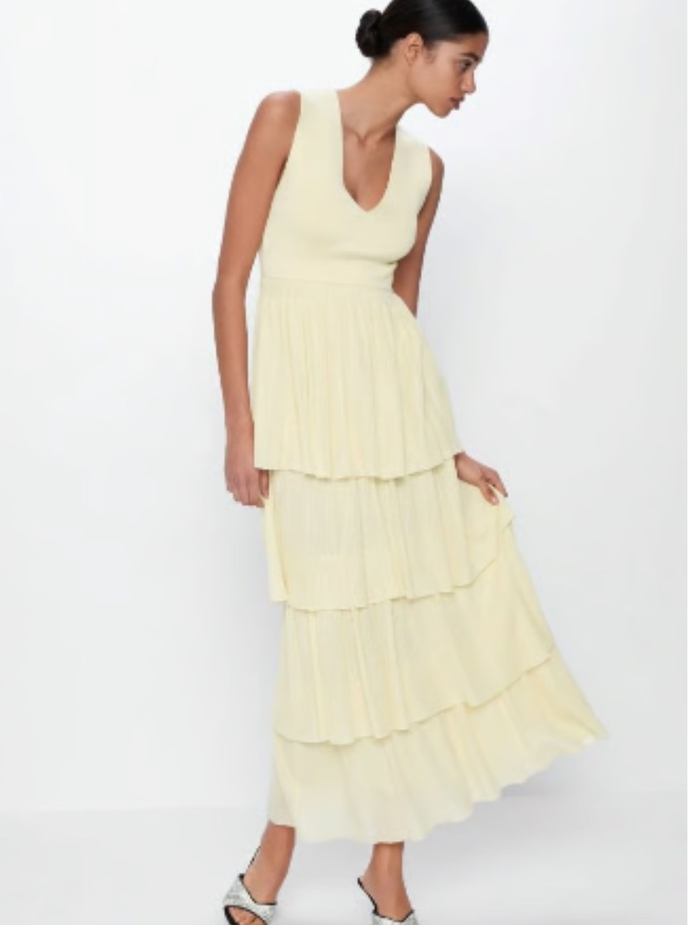 Zara Butter Yellow Tiered Ruffle Dress